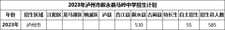 2024年瀘州市敘永縣馬嶺中學(xué)招生計(jì)劃是多少？