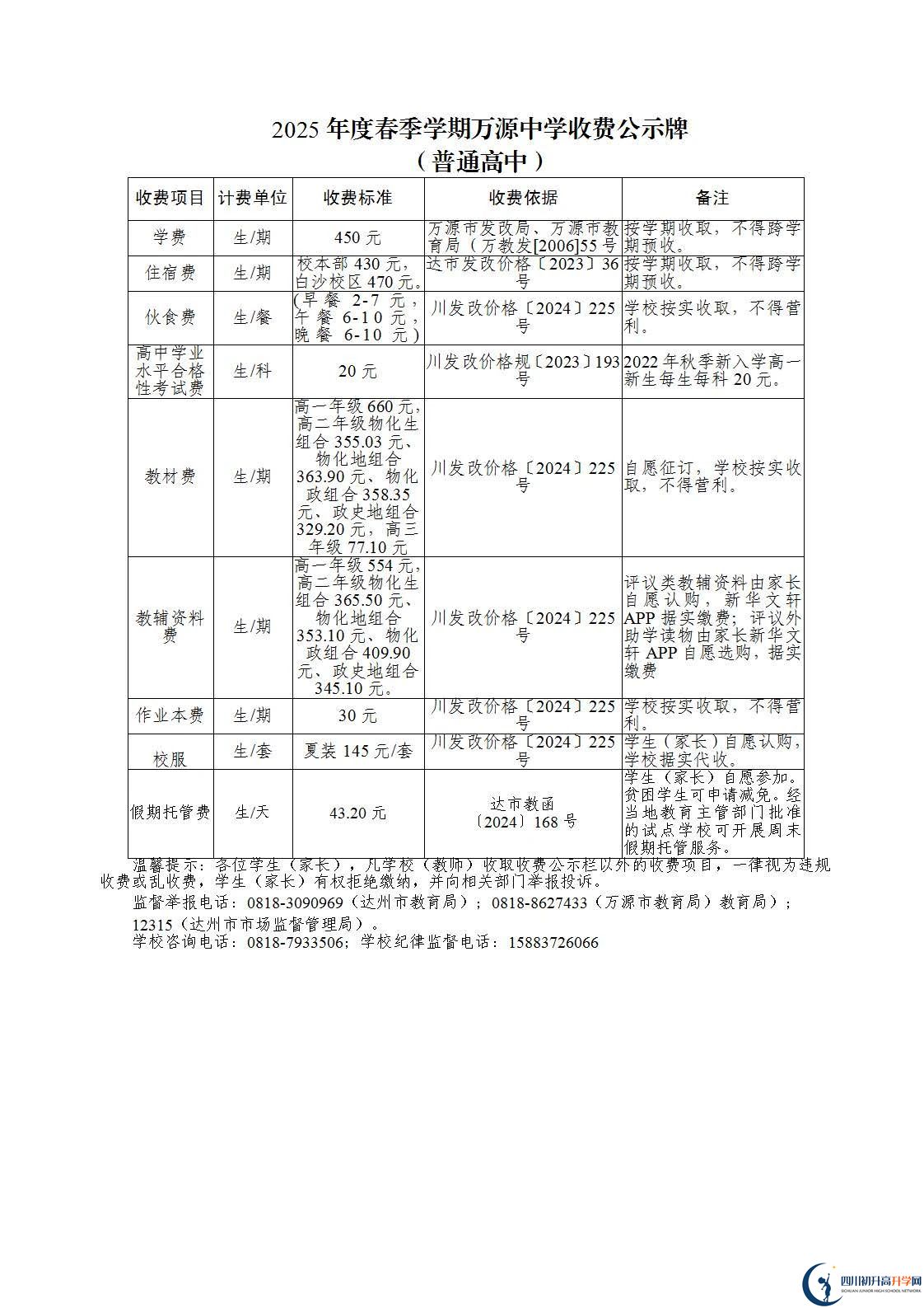 2026年達州市萬源中學學費多少錢？